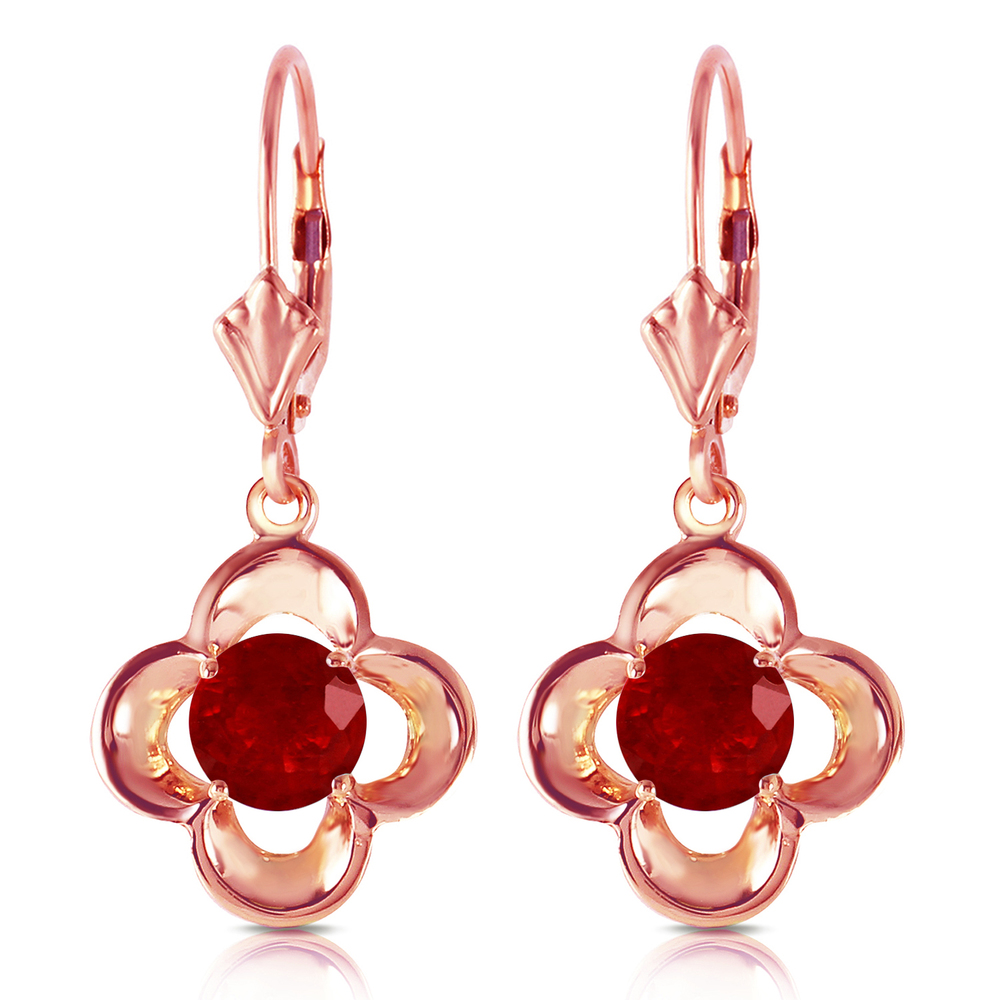 14K. GOLD LEVERBACK EARRING WITH NATURAL RUBIES (Rose Gold) - Picture 1 of 2